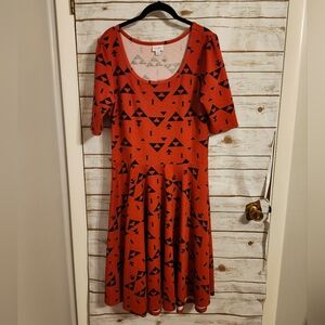 LuLaRoe Red and Black Geometric Midi Dress Nicole Size XL